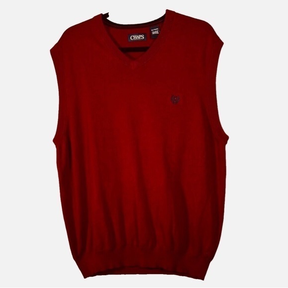 Chaps Other - Chaps Men Sweater Vest Burgundy V Neck Pullover Cotton Knit Size XL